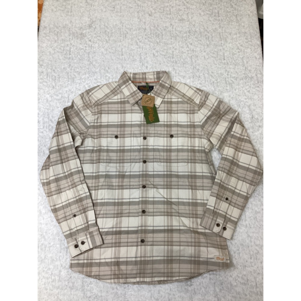 Marsh Wear Westerly Flannel Shirt Mens Small Pelican Tan Plaid MWW2020 NWT